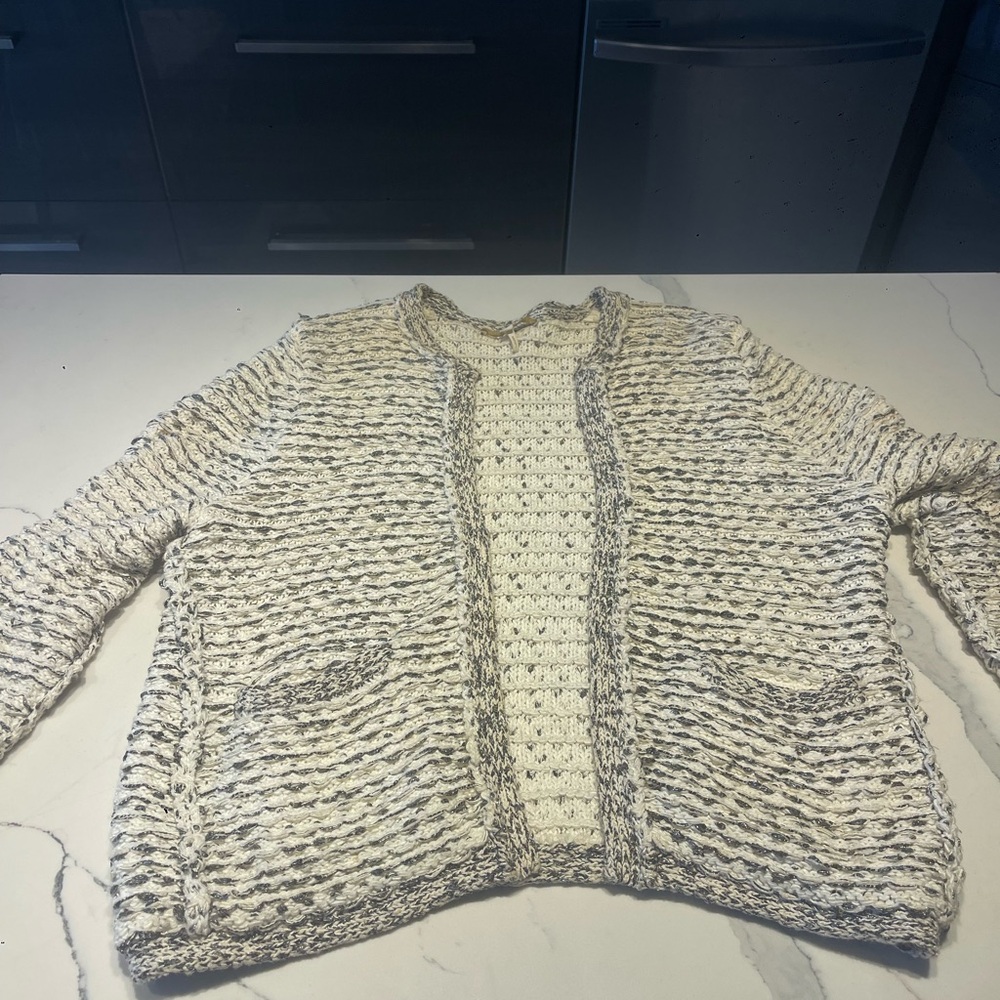 Maje Cream and Gray Textured Cardigan